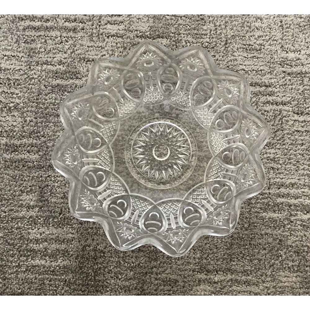 Vintage Clear Glass Bowl Starburst & Diamond Pattern